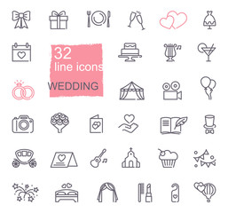 Wedding line icons set