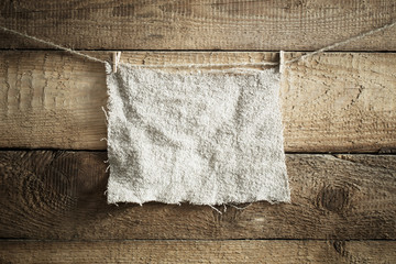 sackcloth on wooden background