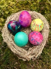 Fototapeta na wymiar Easter Eggs in straw nest