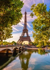 Wall murals Tower Bridge Paris Eiffel Tower and river Seine in Paris, France. Eiffel Tower is one of the most iconic landmarks of Paris