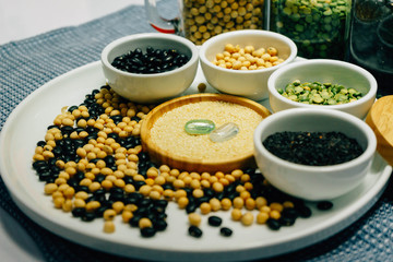 Bowl of grains and beans on the mat