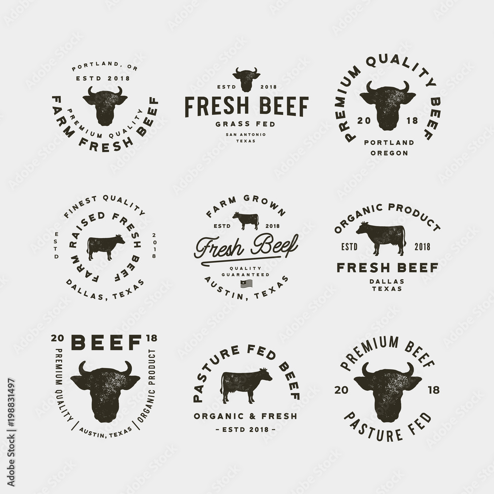 Poster set of premium fresh beef labels. vector illustration