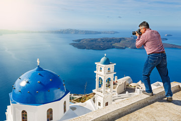 Man photographs  island of Santorin