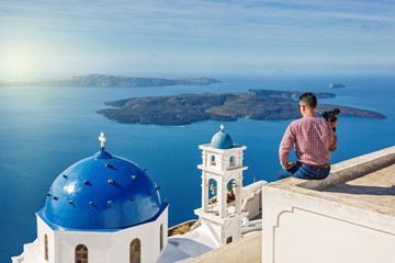Man photographs  island of Santorin