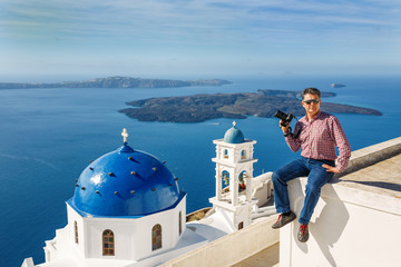 Man photographs  island of Santorin