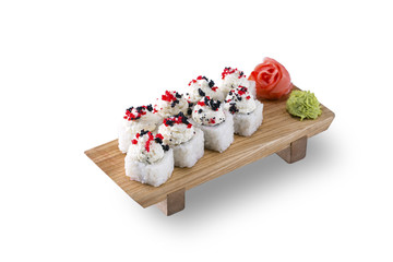 Japanese seafood sushi , roll on a white background