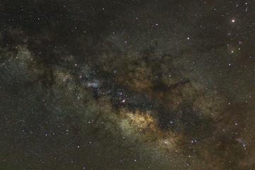 Starry night sky, Milky way galaxy with stars and space dust in the universe, Long exposure photograph, with grain.