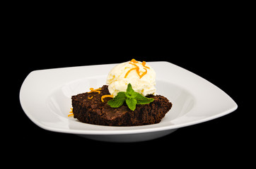 Hot chocolate brownie with ice cream