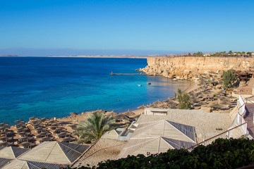 Fototapeta na wymiar Top View of Paradise Beach on the sharm el sheikh resort