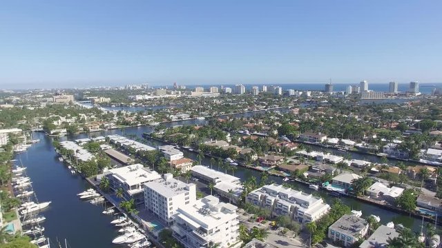 Aerial view of Fort Lauderdale Las Olas Isles, Florida, USA