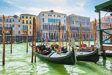 Gondolas on the Grand canal in Venice, Italy.