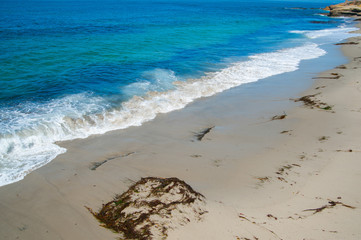 Rocky Sea site at the ocean around Long Beach, California. California is known with a good wether.