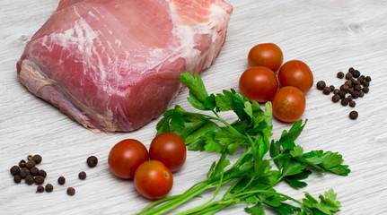 Fresh vegetables and fresh meat