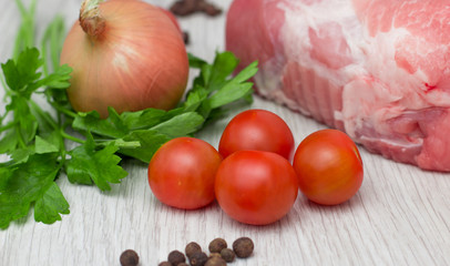 Fresh vegetables and fresh meat