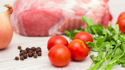 Fresh vegetables and fresh meat