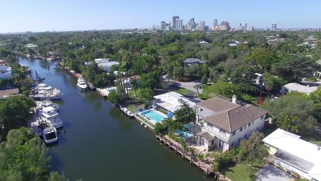 Aerial view of Fort Lauderdale Las Olas Isles, Florida, USA
