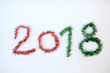 Happy New Year 2018 background with 2018 figures. Festive New Year 2018 greeting card. New Year 2018 holiday background. copy space