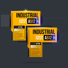 Two options template in yellow industrial techno style on dark gray background