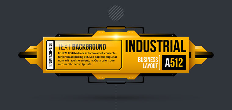 Text Background Template In Yellow Industrial Techno Style On Dark Gray Background