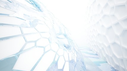 Obraz premium Abstract white and blue water parametric interior with window. 3D illustration and rendering.