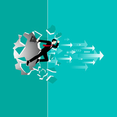 Businessman run through the wall