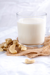 Single glass of cashew nuts milk.