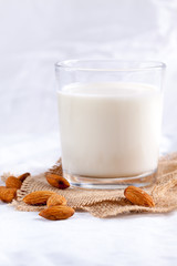 Single glass of almond milk.