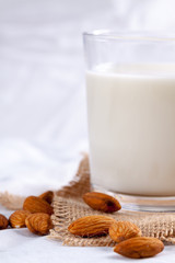 Single glass of almond milk.
