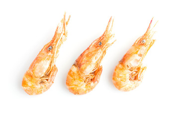 fried shrimps isolated on white in top view