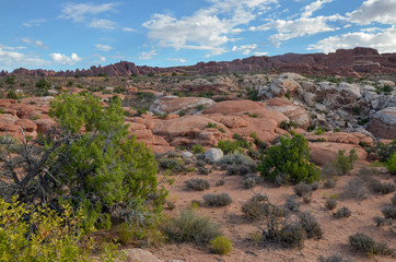 Fiery Furnace rocks on the slopes of Salt Valley Arches National Park, Moab, Utah