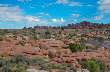 Fiery Furnace rocks on the slopes of Salt Valley Arches National Park, Moab, Utah
