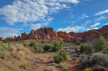Fiery Furnace rocks on the slopes of Salt Valley Arches National Park, Moab, Utah