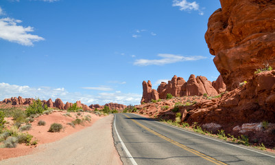red sandstone domes long Devils Garden road Arches National Park, Moab, Utah