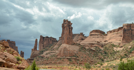 Arches scenic drive passing Three Gossips rock formations  Arches National Park, Moab, Grand County, Utah