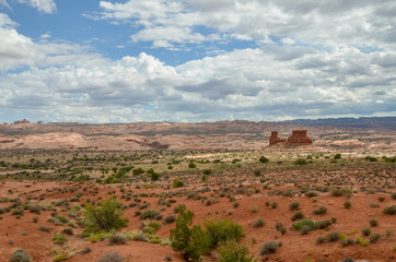 sand and petirfied dunes surrounding Arches scenic drive Arches National Park, Moab, Grand County, Utah