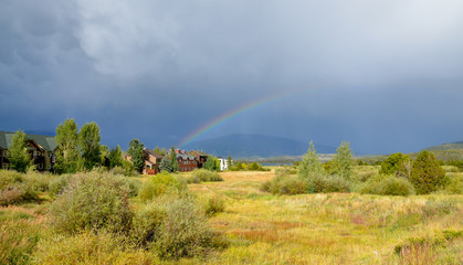 rainbow in the sky over Dillon Reservoir Frisco, Summit County, Colorado - obrazy, fototapety, plakaty