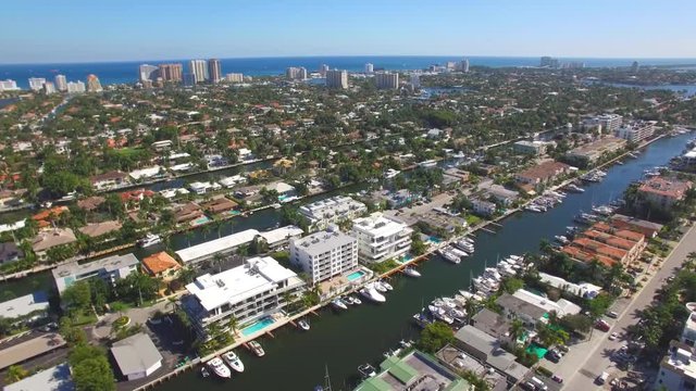 Aerial view of Fort Lauderdale Las Olas Isles, Florida, USA