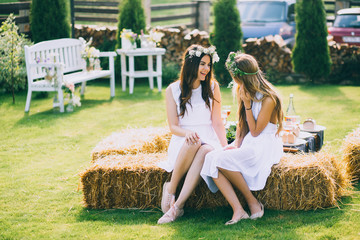 Girlfriends and bride celebrate hen party before the wedding