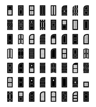 Window shutters. Decorative exterior shades. Flat icon collection.