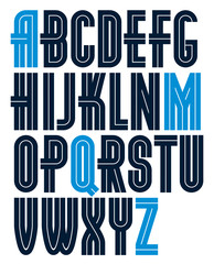 Set of vector bold capital alphabet letters made with white lines, can be used as business logo design elements