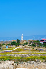 Fototapeta na wymiar Lighthouse in Archaeological park in Paphos, Cyprus