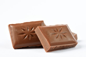 Close up a chocolate bar isolated on white background.