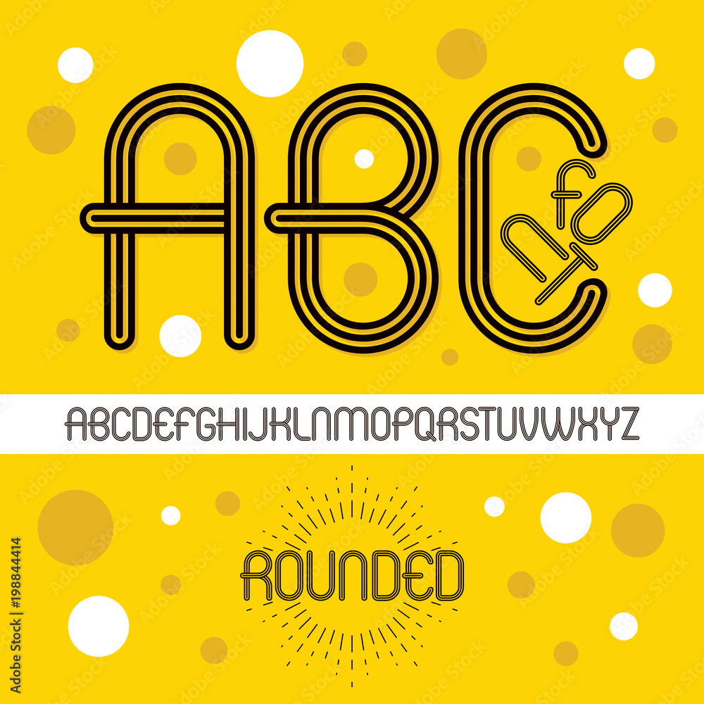 Poster set of trendy vector capital alphabet letters, abc isolated. retro rounded type font, script from a 