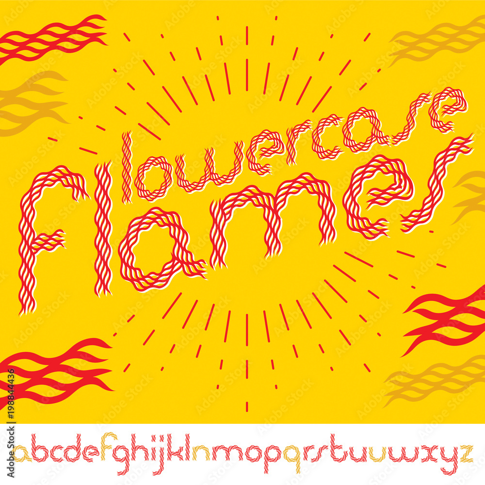Aufkleber set of vector rounded lower case english alphabet letters isolated created using burning fire