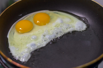 Fried eggs on a pan