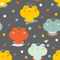 Obraz premium Vector seamless background pattern with frogs and dots