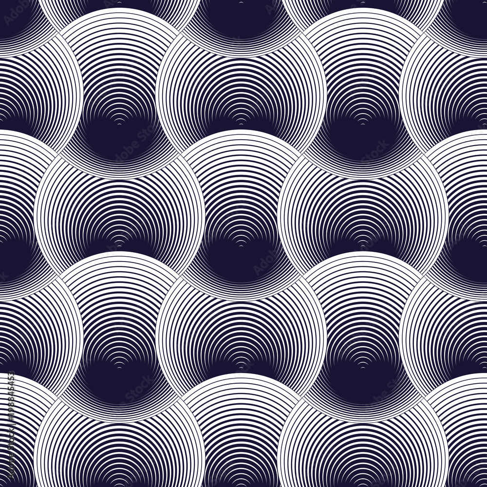 Poster abstract lines geometric seamless pattern, vector repeat endless fabric background. overlapping circ