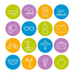 Fototapeta premium Set of vector line summer icons for web design