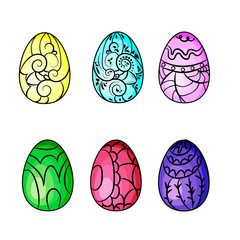 Easter, Easter eggs, flowers black outline. isolated on white background