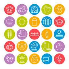 Collection of vector line agriculture and farming web icons